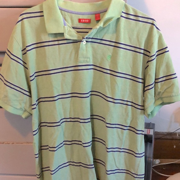 Izod Men’s XXL Polo Shirt Green with blue stripes - Picture 2 of 6